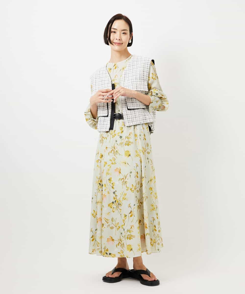 FMJDD11330 MICHEL KLEIN(ミッシェルクラン) ファンシーツイード フィッシャーマンジレ ネイビー