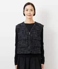 FMJDD11330 MICHEL KLEIN(ミッシェルクラン) ファンシーツイード フィッシャーマンジレ ネイビー