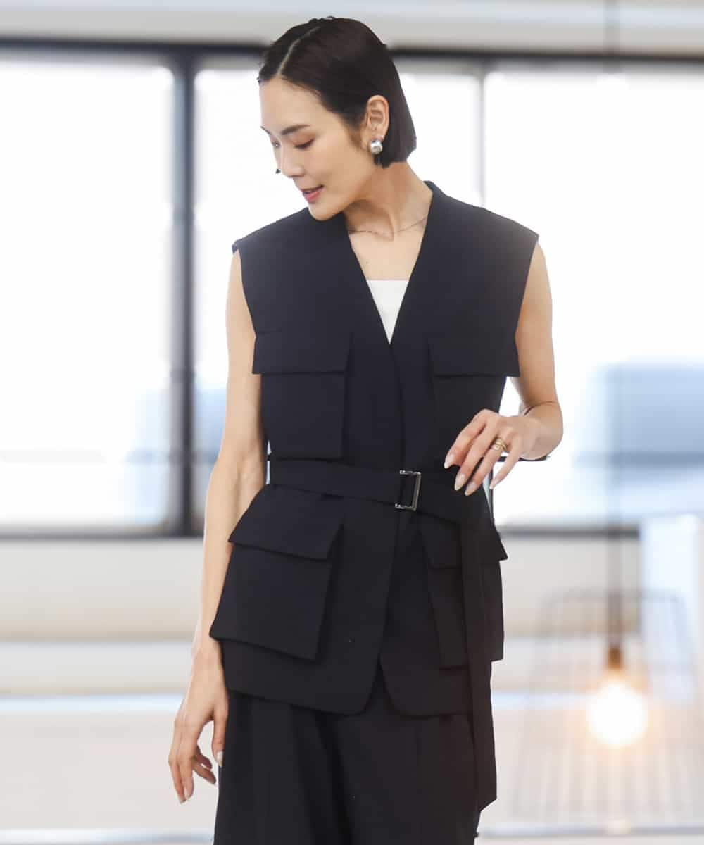 FMJGD05390 MICHEL KLEIN(ミッシェルクラン) [セットアップ対応]ツイードライク フィッシャーマンジレ ネイビー