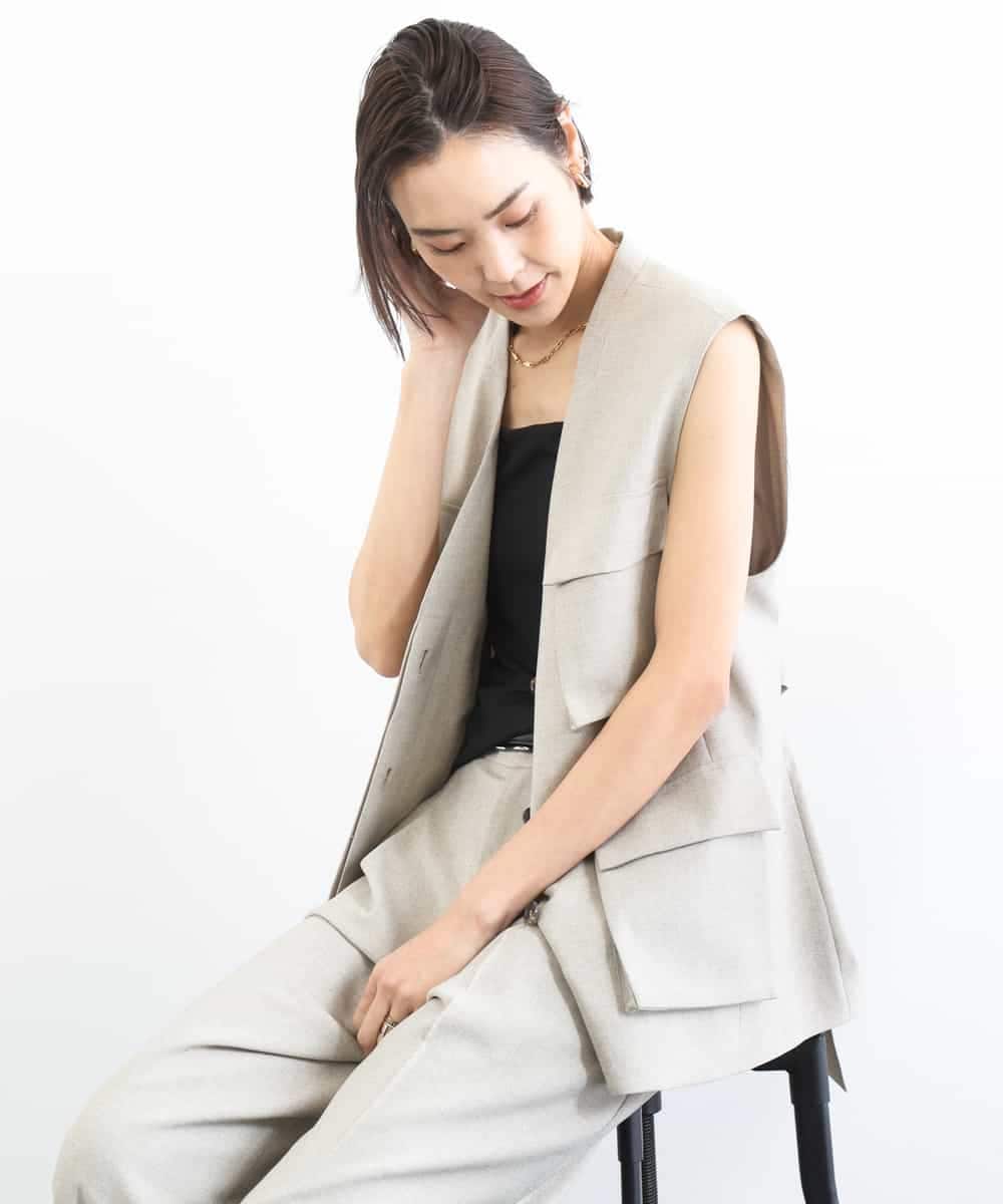 FMJGD05390 MICHEL KLEIN(ミッシェルクラン) [セットアップ対応]ツイードライク フィッシャーマンジレ ベージュ