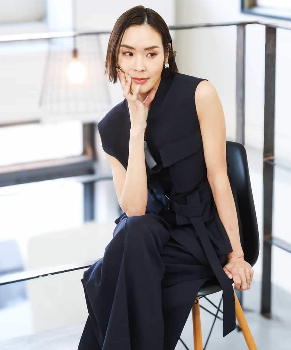 FMJGD05390 MICHEL KLEIN(ミッシェルクラン) [セットアップ対応]ツイードライク フィッシャーマンジレ ベージュ