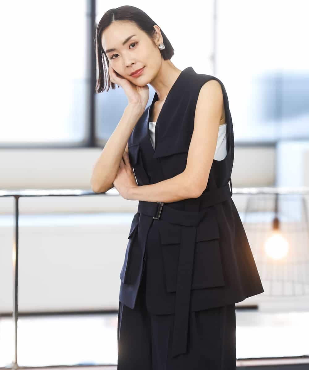 FMJGD05390 MICHEL KLEIN(ミッシェルクラン) [セットアップ対応]ツイードライク フィッシャーマンジレ ベージュ