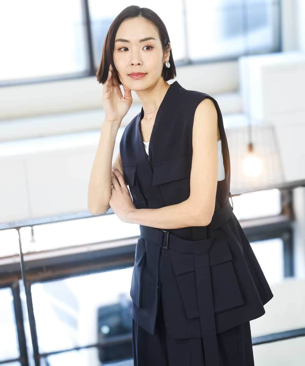 FMJGD05390 MICHEL KLEIN(ミッシェルクラン) [セットアップ対応]ツイードライク フィッシャーマンジレ ベージュ