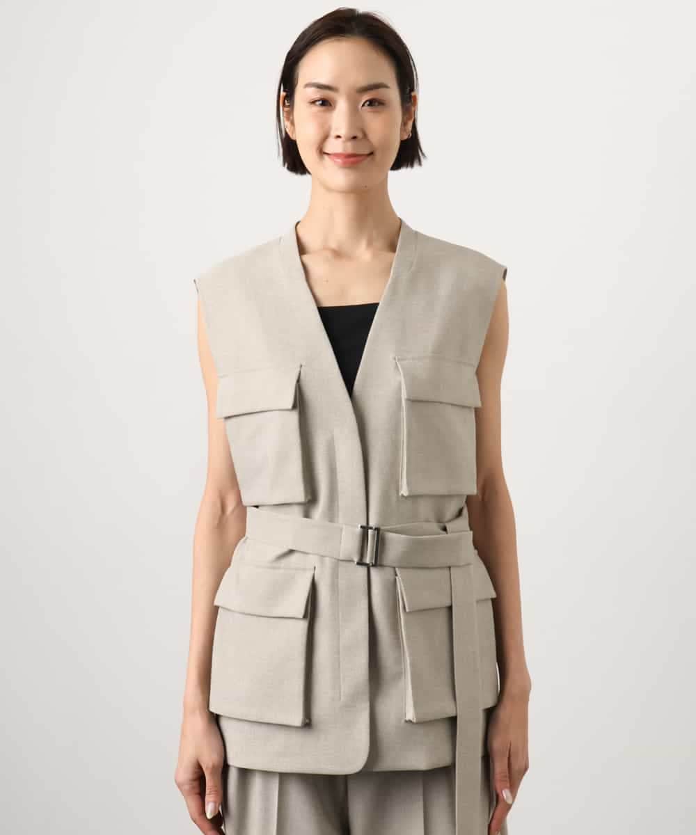 FMJGD05390 MICHEL KLEIN(ミッシェルクラン) [セットアップ対応]ツイードライク フィッシャーマンジレ ベージュ