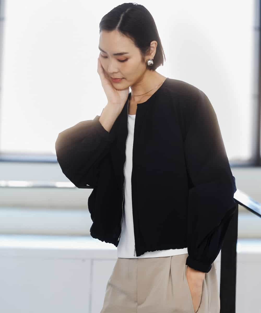 FMJGD12380 MICHEL KLEIN(ミッシェルクラン) ナイロンペーパー ノーカラーブルゾン ネイビー