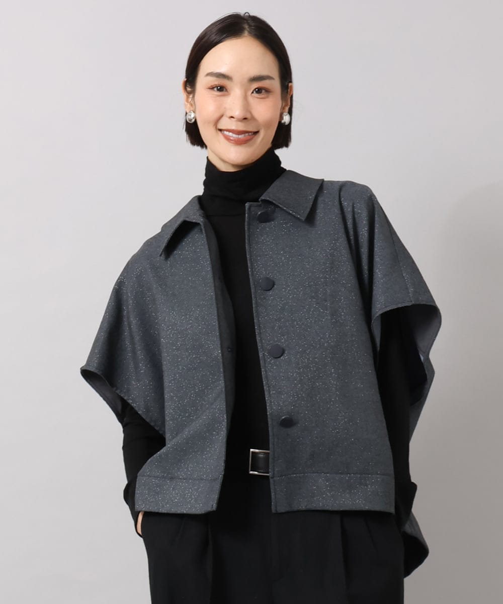 FMJJD02380 MICHEL KLEIN(ミッシェルクラン) ラメデニムライクケープジャケット ネイビー