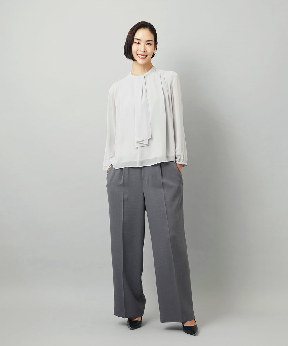 FMKAD02170 MICHEL KLEIN(ミッシェルクラン) ボウタイ付き2WAYブラウソ― ライトグレー