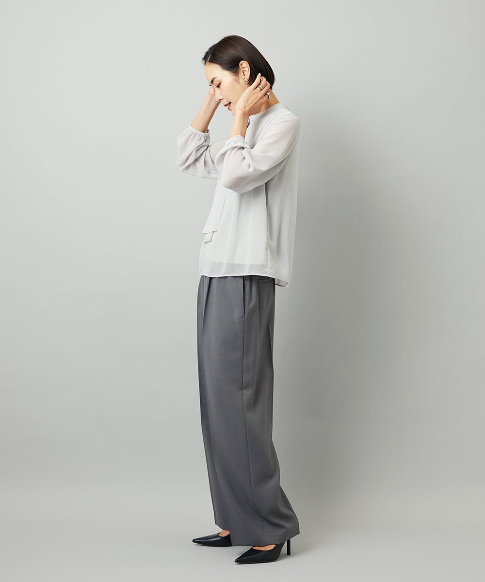 FMKAD02170 MICHEL KLEIN(ミッシェルクラン) ボウタイ付き2WAYブラウソ― ライトグレー