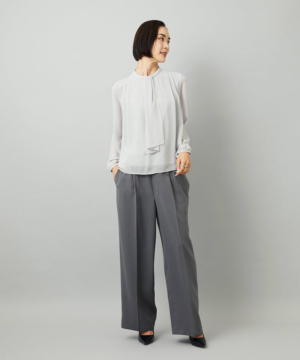 FMKAD02170 MICHEL KLEIN(ミッシェルクラン) ボウタイ付き2WAYブラウソ― ライトグレー