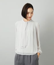 FMKAD02170 MICHEL KLEIN(ミッシェルクラン) ボウタイ付き2WAYブラウソ― ライトグレー