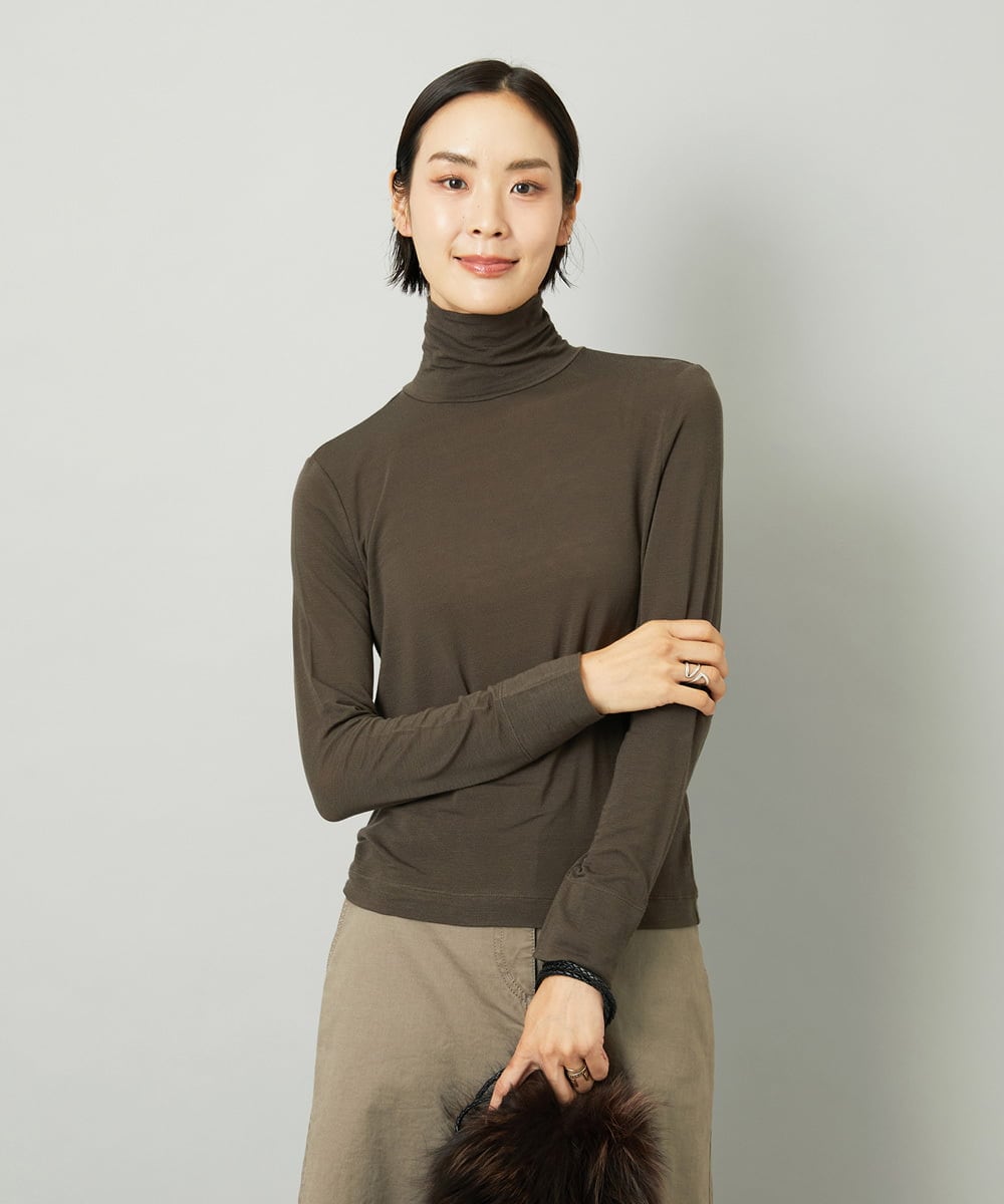 FMKAD19130 MICHEL KLEIN(ミッシェルクラン) ［レイヤードにおすすめ］シアーハイネックカットソー ブラウン