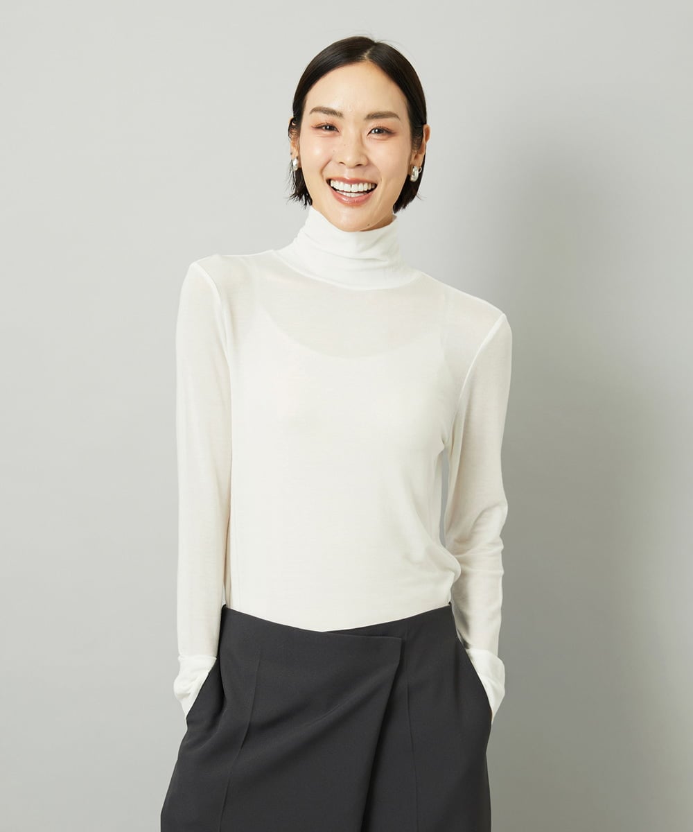 FMKAD19130 MICHEL KLEIN(ミッシェルクラン) ［レイヤードにおすすめ］シアーハイネックカットソー アイボリー
