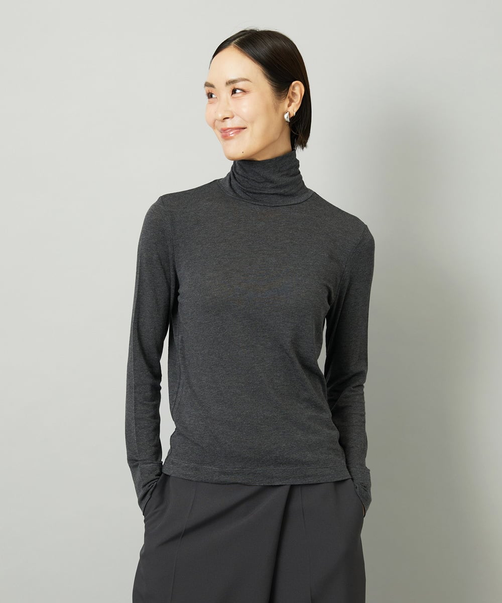 FMKAD19130 MICHEL KLEIN(ミッシェルクラン) ［レイヤードにおすすめ］シアーハイネックカットソー ダークグレー