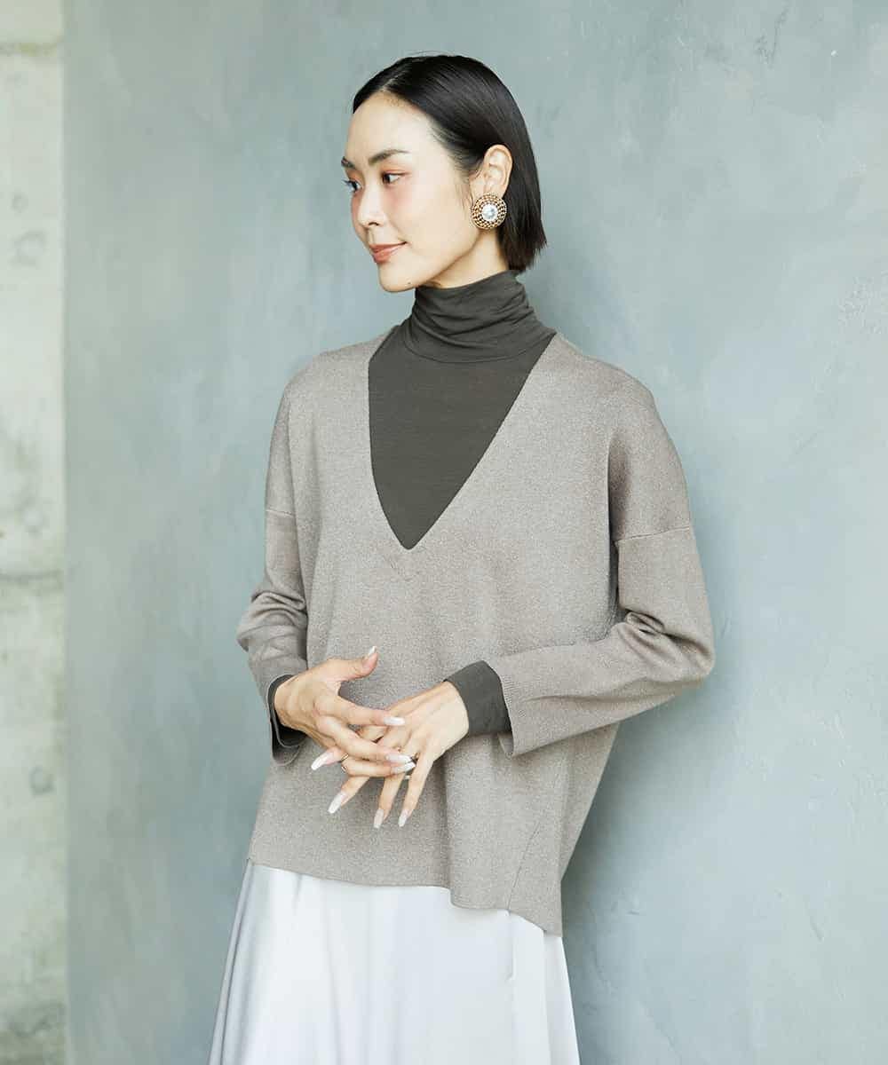 FMKAD19130 MICHEL KLEIN(ミッシェルクラン) ［レイヤードにおすすめ］シアーハイネックカットソー ブラウン