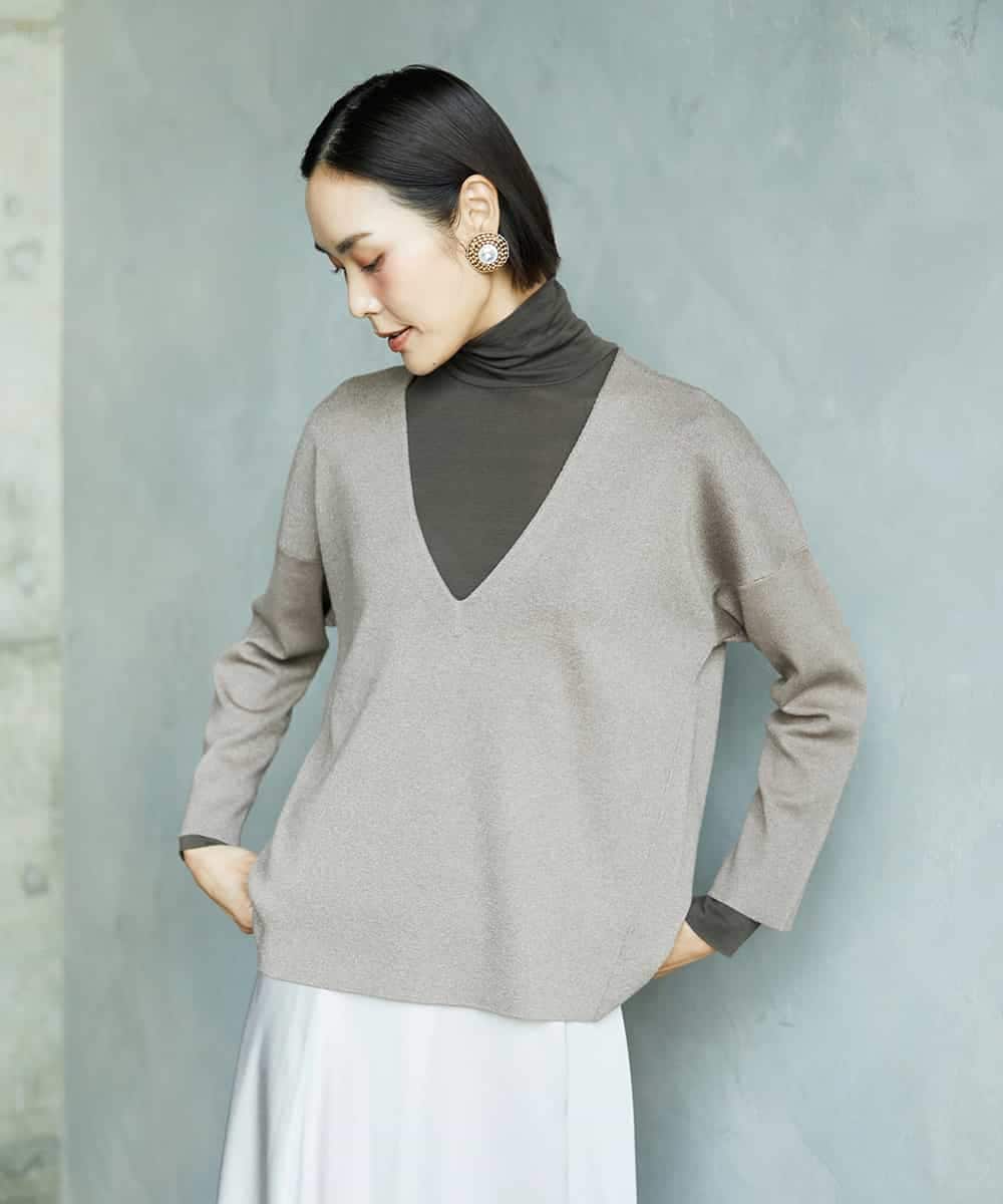 FMKAD19130 MICHEL KLEIN(ミッシェルクラン) ［レイヤードにおすすめ］シアーハイネックカットソー ブラウン