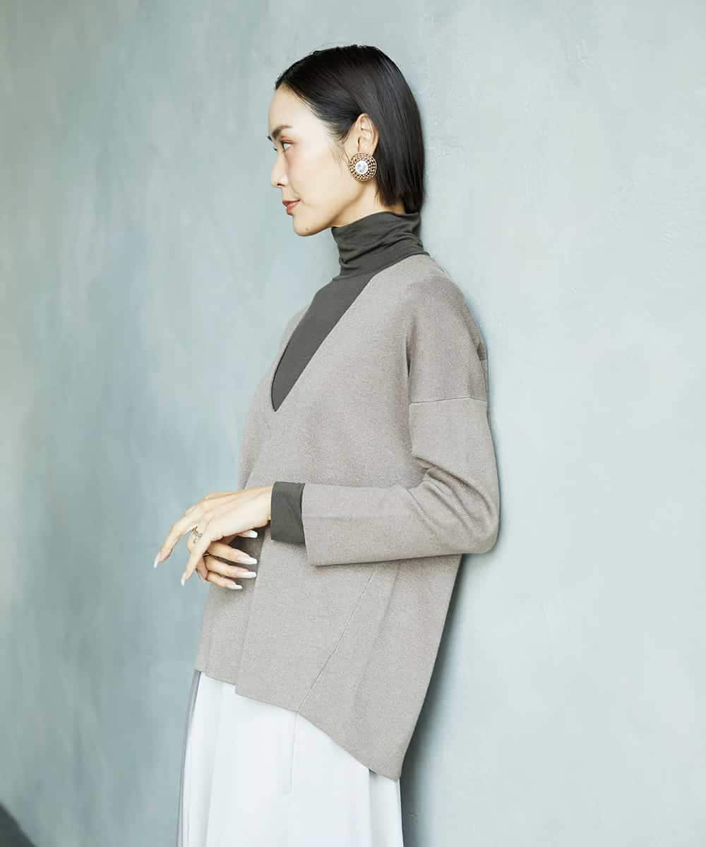 FMKAD19130 MICHEL KLEIN(ミッシェルクラン) ［レイヤードにおすすめ］シアーハイネックカットソー ブラウン