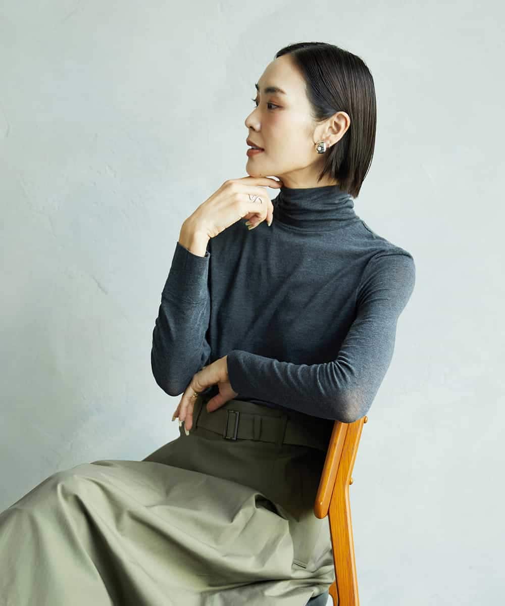 FMKAD19130 MICHEL KLEIN(ミッシェルクラン) ［レイヤードにおすすめ］シアーハイネックカットソー ブラウン