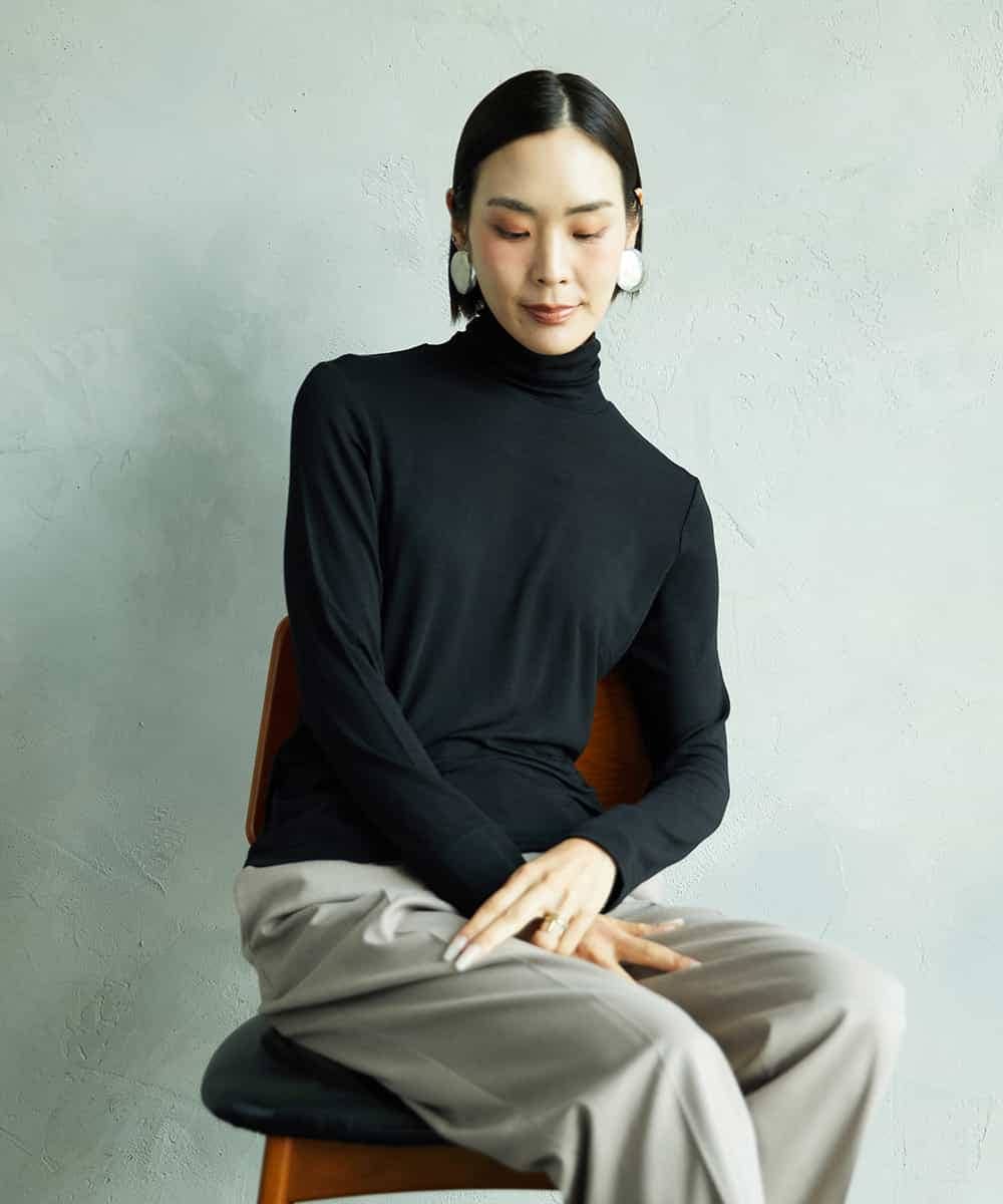 FMKAD19130 MICHEL KLEIN(ミッシェルクラン) ［レイヤードにおすすめ］シアーハイネックカットソー ブラウン
