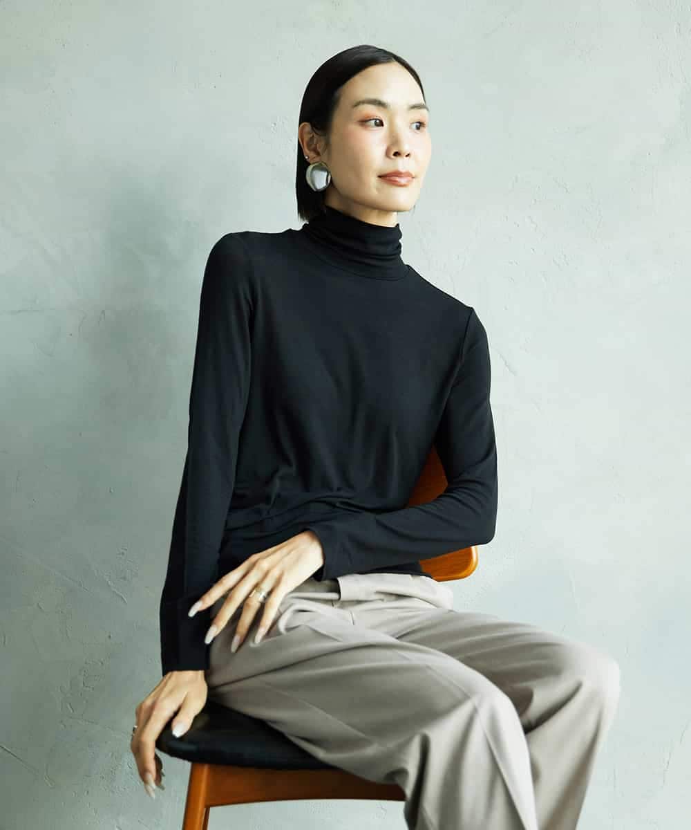 FMKAD19130 MICHEL KLEIN(ミッシェルクラン) ［レイヤードにおすすめ］シアーハイネックカットソー ブラウン