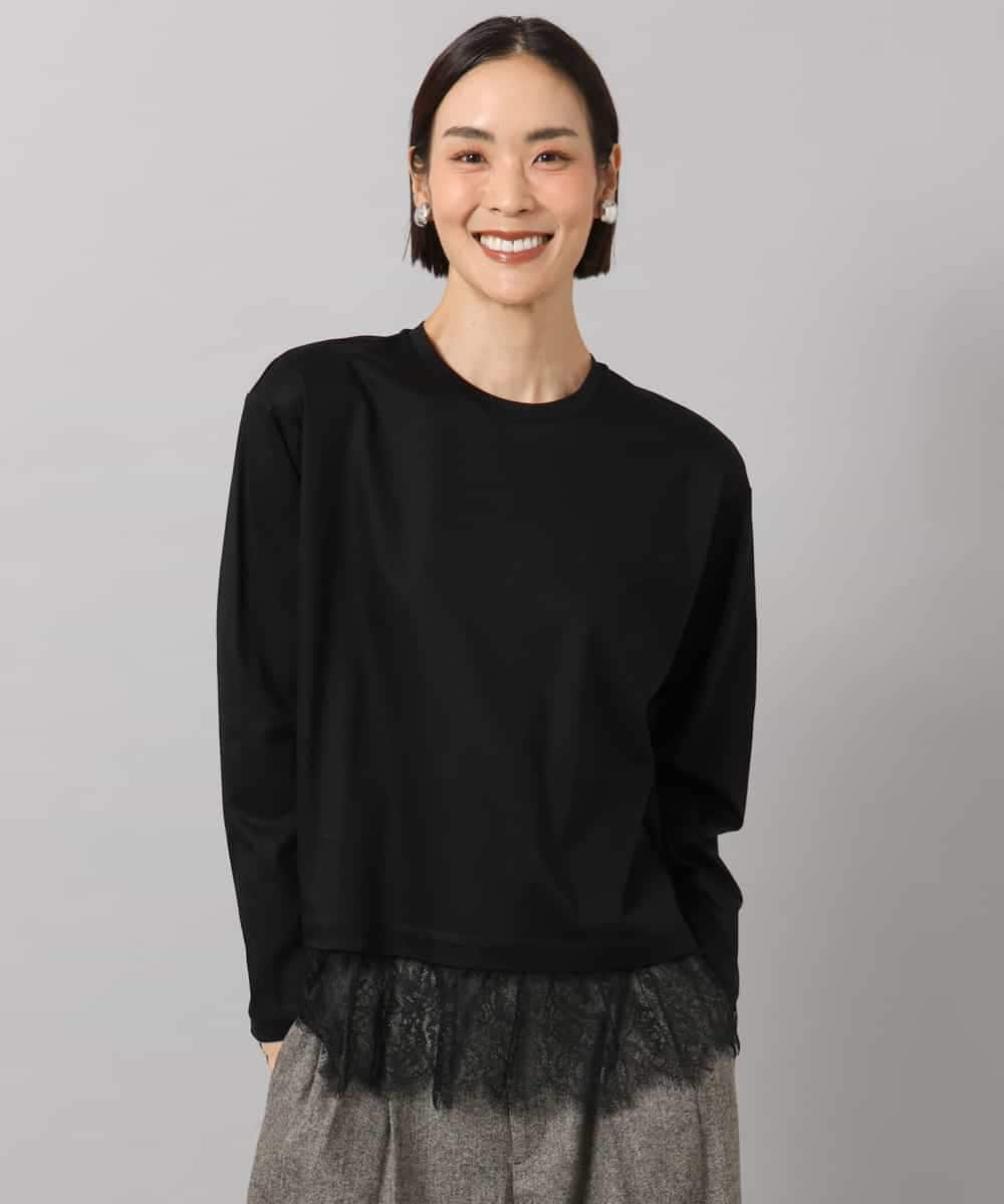 FMKAG42160 MICHEL KLEIN(ミッシェルクラン) [レイヤードスタイルにおすすめ]裾レースドッキングカットソー ブラック