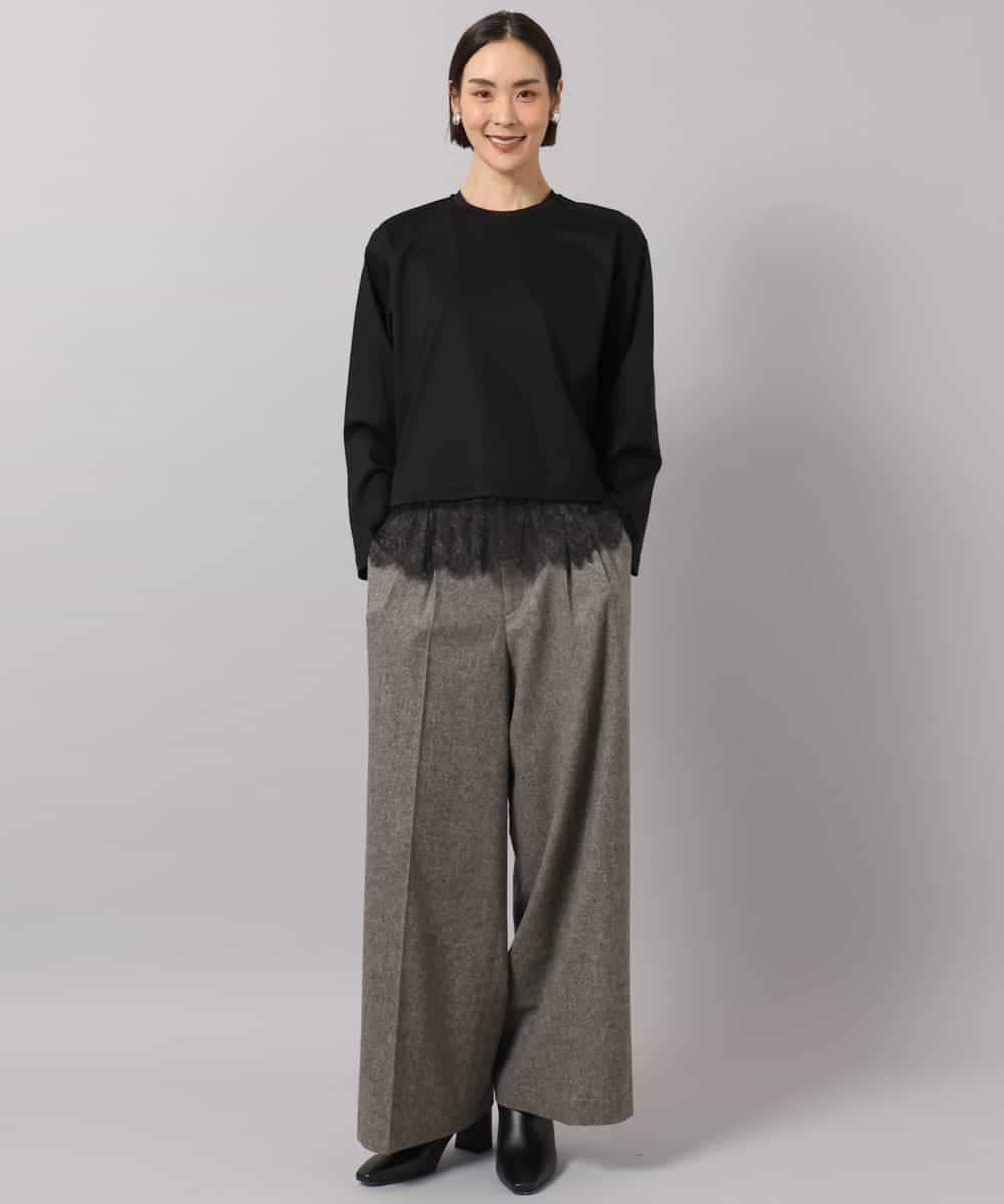FMKAG42160 MICHEL KLEIN(ミッシェルクラン) [レイヤードスタイルにおすすめ]裾レースドッキングカットソー ブラック