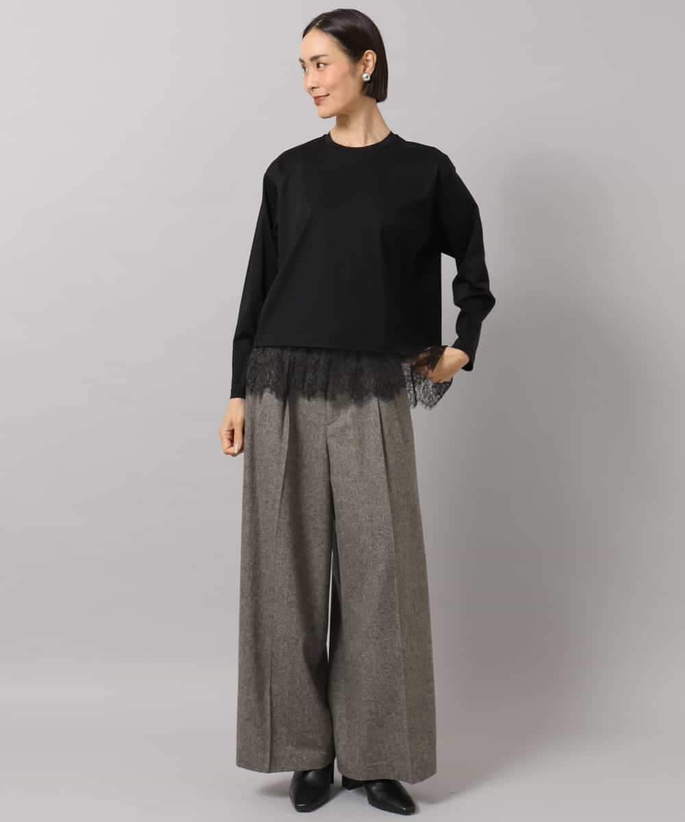 FMKAG42160 MICHEL KLEIN(ミッシェルクラン) [レイヤードスタイルにおすすめ]裾レースドッキングカットソー ブラック