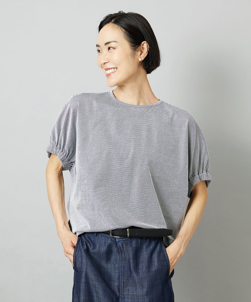 FMKGD10180 MICHEL KLEIN(ミッシェルクラン) [新色追加/接触冷感]サッカードルマンスリーブカットソー ネイビー