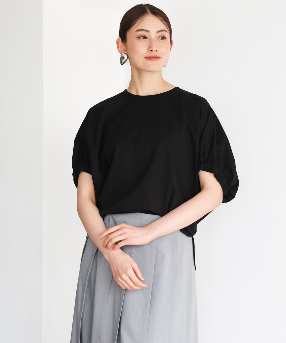 FMKGD10180 MICHEL KLEIN(ミッシェルクラン) [新色追加/接触冷感]サッカードルマンスリーブカットソー ブラック