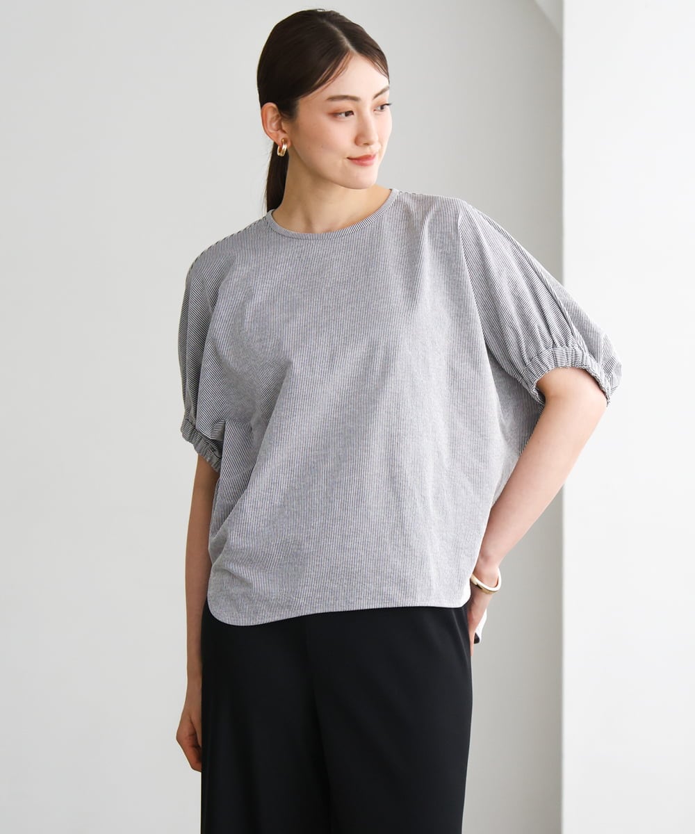 FMKGD10180 MICHEL KLEIN(ミッシェルクラン) [新色追加/接触冷感]サッカードルマンスリーブカットソー ブラック
