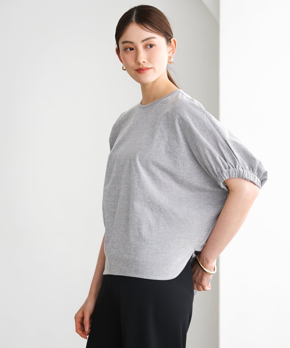 FMKGD10180 MICHEL KLEIN(ミッシェルクラン) [新色追加/接触冷感]サッカードルマンスリーブカットソー ブラック