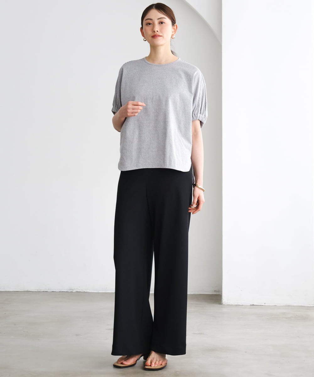 FMKGD10180 MICHEL KLEIN(ミッシェルクラン) [新色追加/接触冷感]サッカードルマンスリーブカットソー ブラック