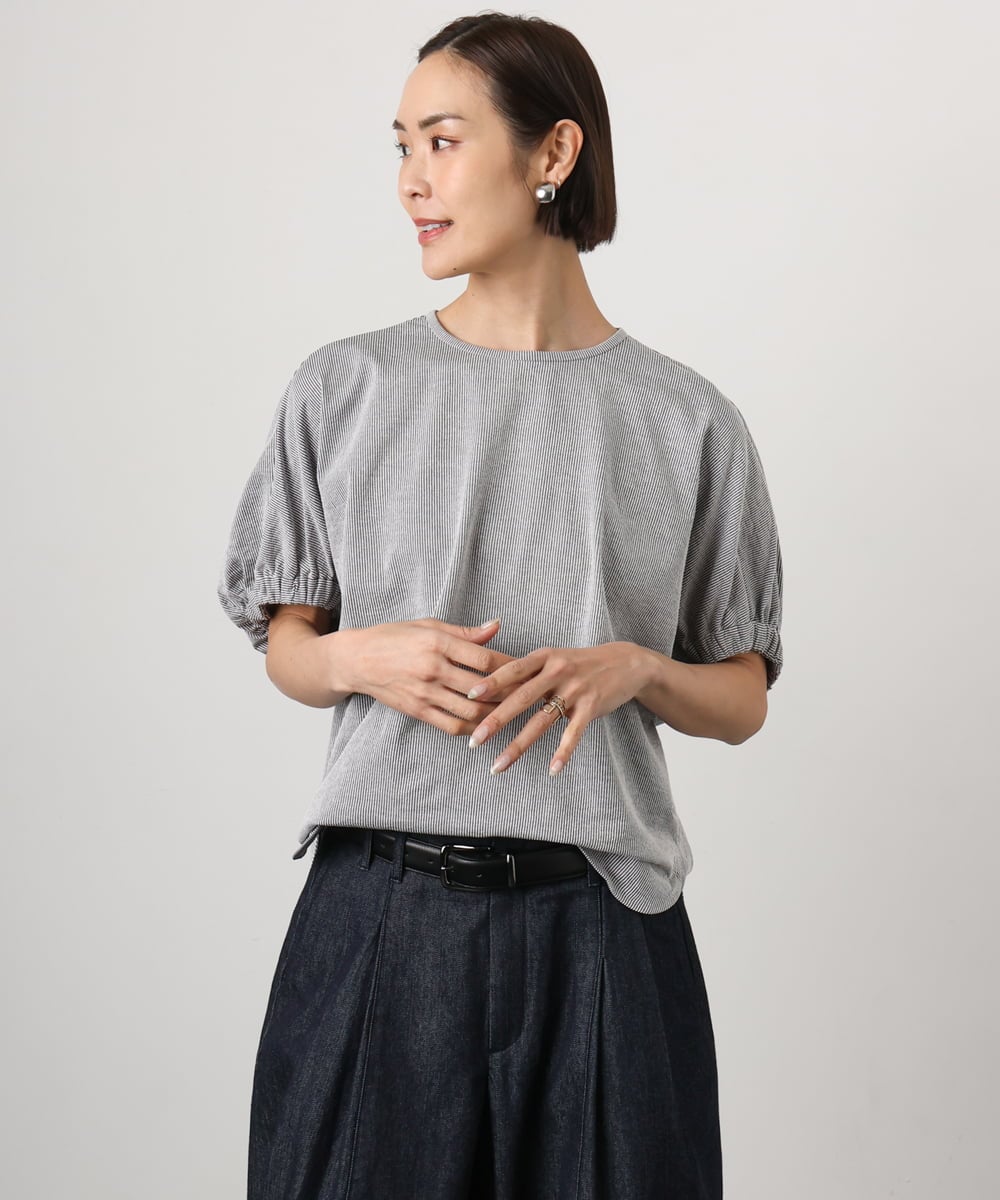 FMKGD10180 MICHEL KLEIN(ミッシェルクラン) [新色追加/接触冷感]サッカードルマンスリーブカットソー ブラック