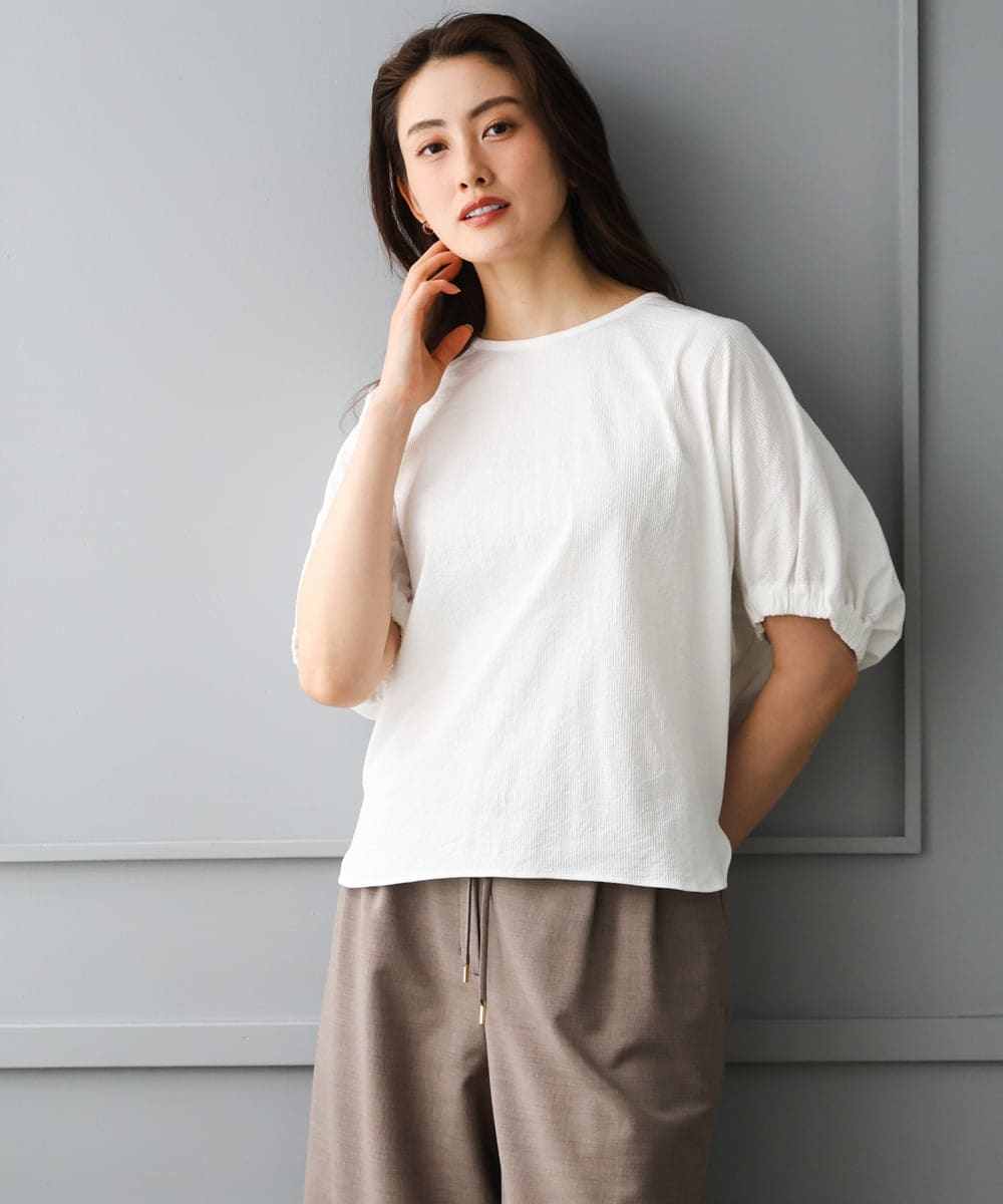 FMKGD10180 MICHEL KLEIN(ミッシェルクラン) [新色追加/接触冷感]サッカードルマンスリーブカットソー ブラック