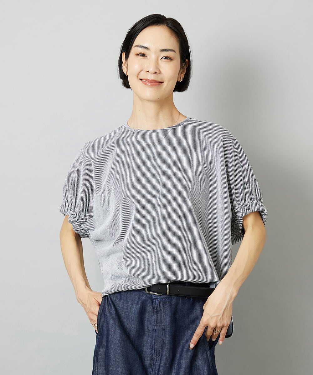 FMKGD10180 MICHEL KLEIN(ミッシェルクラン) [新色追加/接触冷感]サッカードルマンスリーブカットソー ブラック
