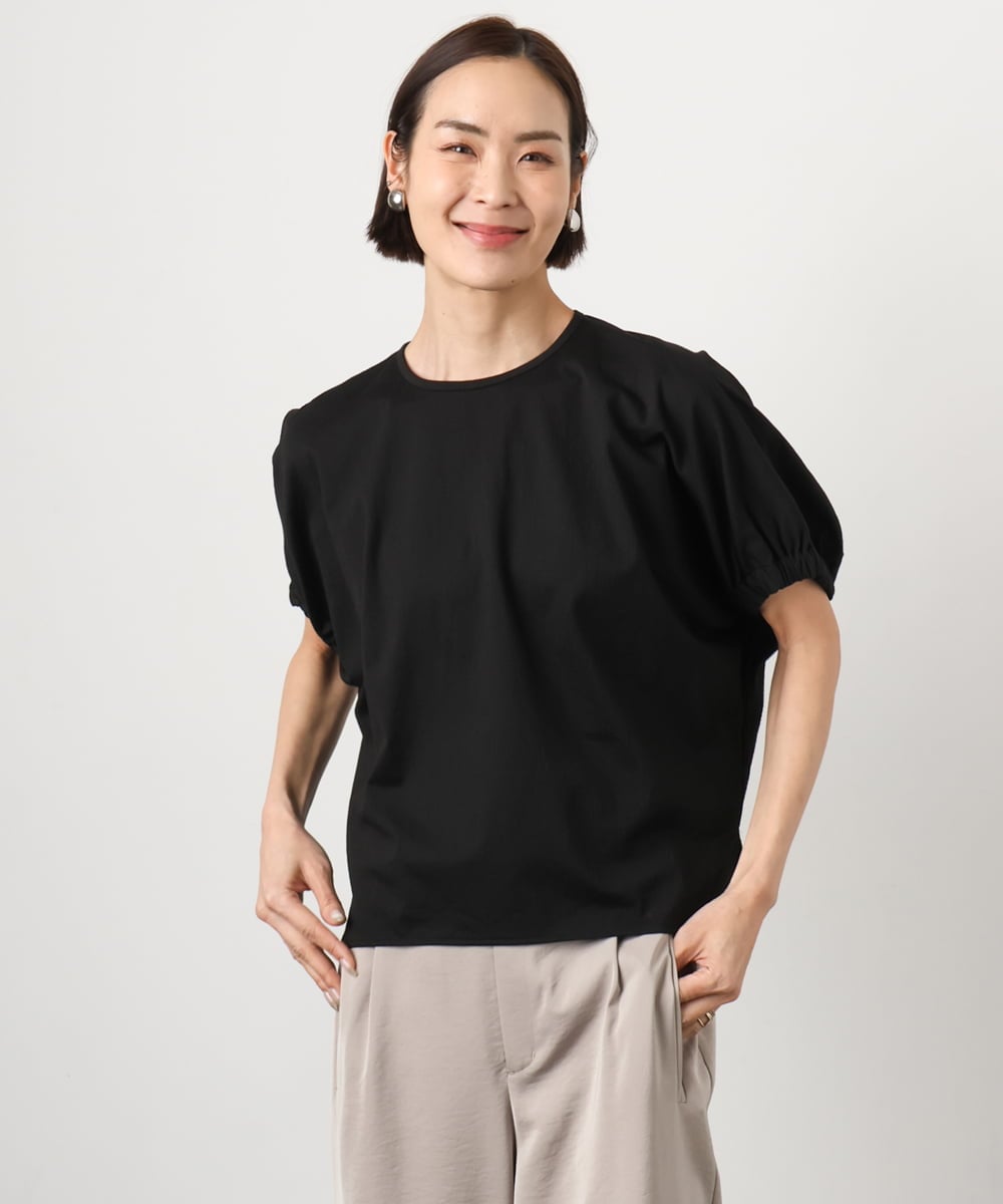 FMKGD10180 MICHEL KLEIN(ミッシェルクラン) [新色追加/接触冷感]サッカードルマンスリーブカットソー ブラック