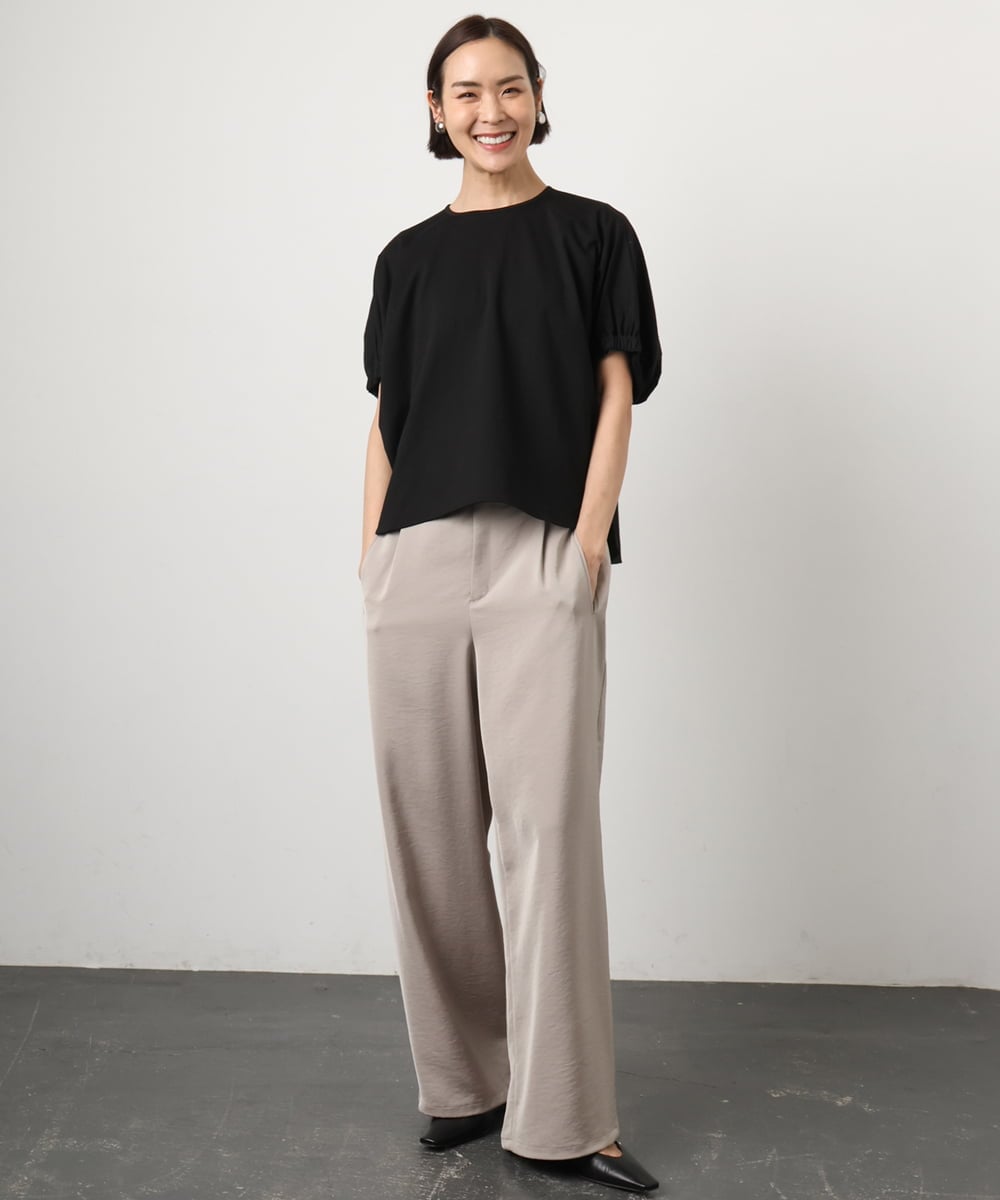 FMKGD10180 MICHEL KLEIN(ミッシェルクラン) [新色追加/接触冷感]サッカードルマンスリーブカットソー ブラック