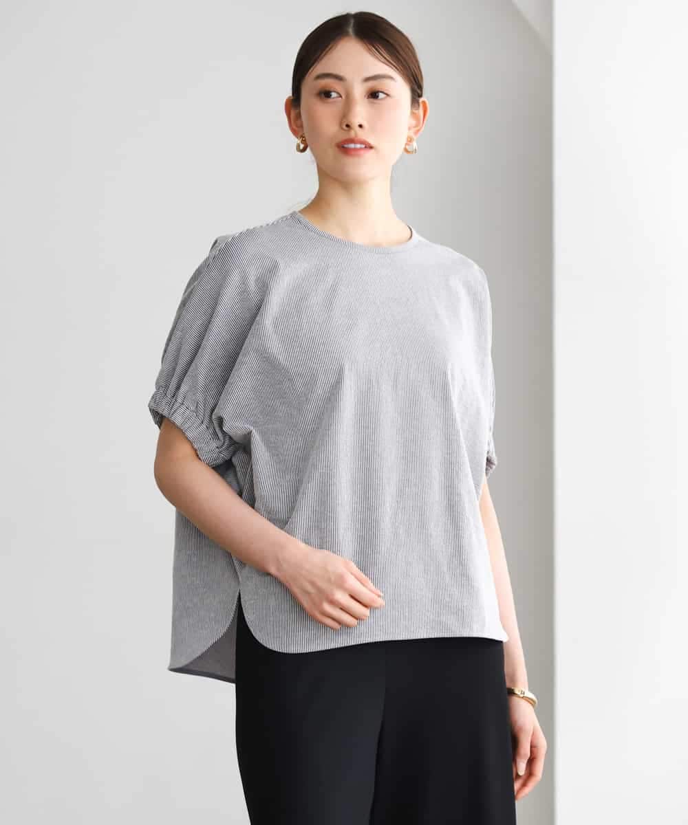 FMKGD10180 MICHEL KLEIN(ミッシェルクラン) [新色追加/接触冷感]サッカードルマンスリーブカットソー ライトグレー
