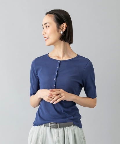 FMKGD16160  [アンサンブル対応]リングドットヘンリーネックTシャツ