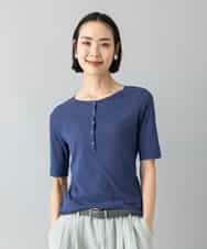 FMKGD16160 MICHEL KLEIN(ミッシェルクラン) [アンサンブル対応]リングドットヘンリーネックTシャツ ブルー
