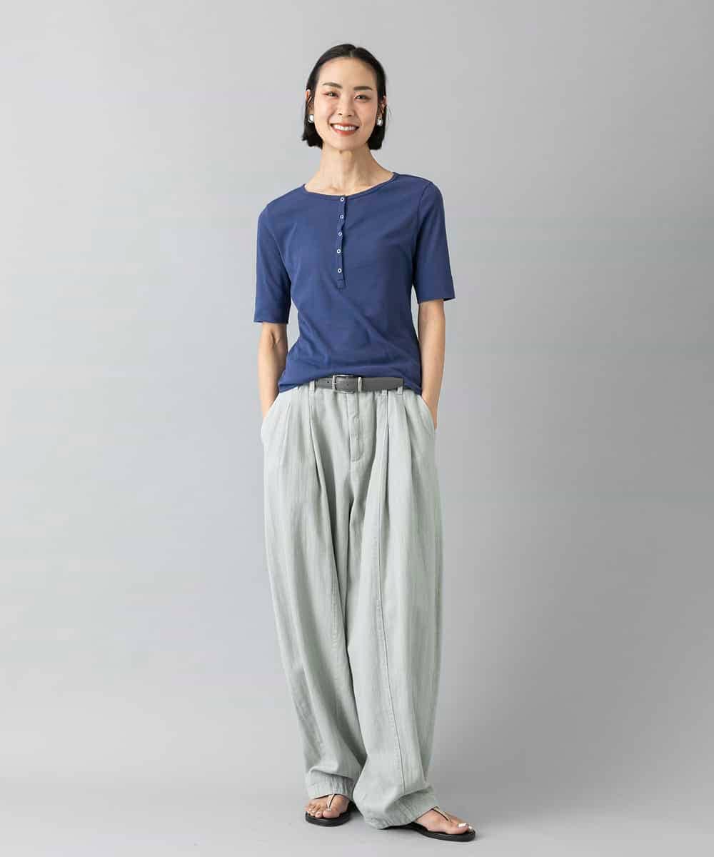 FMKGD16160 MICHEL KLEIN(ミッシェルクラン) [アンサンブル対応]リングドットヘンリーネックTシャツ ブルー