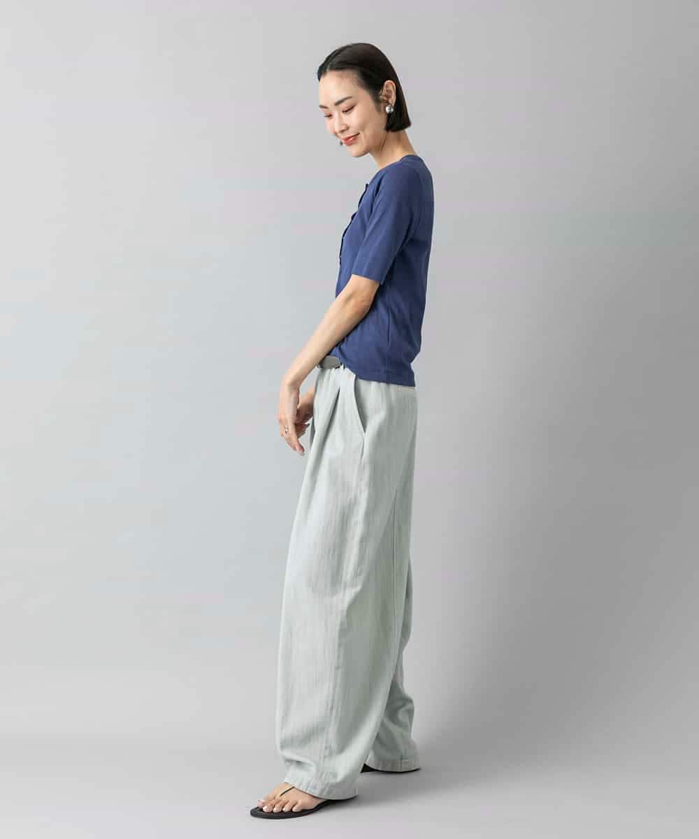 FMKGD16160 MICHEL KLEIN(ミッシェルクラン) [アンサンブル対応]リングドットヘンリーネックTシャツ ブルー