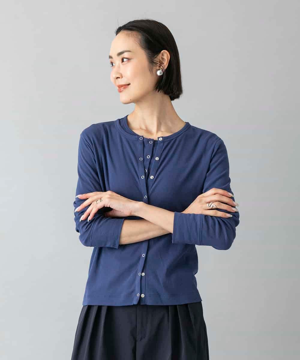 FMKGD16160 MICHEL KLEIN(ミッシェルクラン) [アンサンブル対応]リングドットヘンリーネックTシャツ ブルー