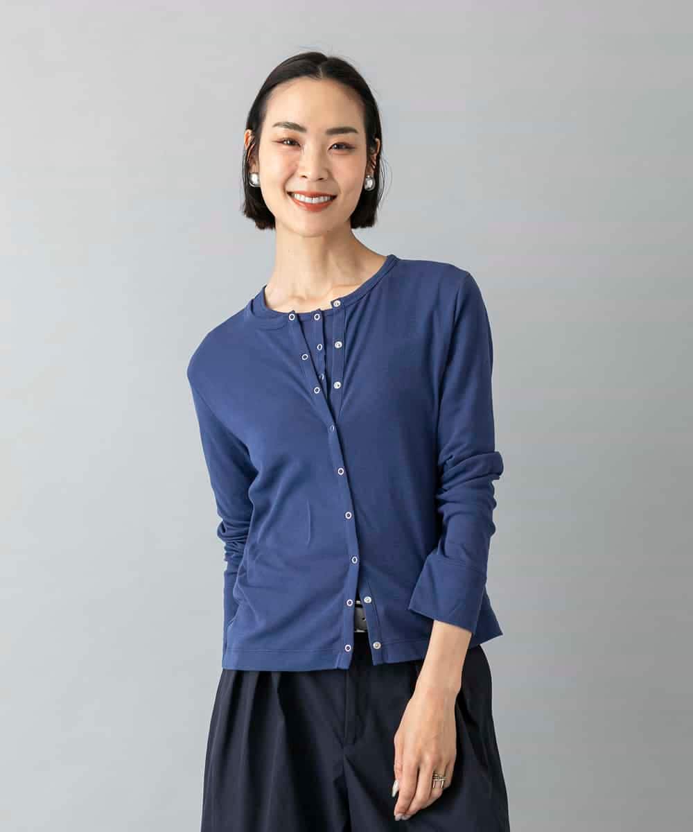 FMKGD16160 MICHEL KLEIN(ミッシェルクラン) [アンサンブル対応]リングドットヘンリーネックTシャツ ブルー