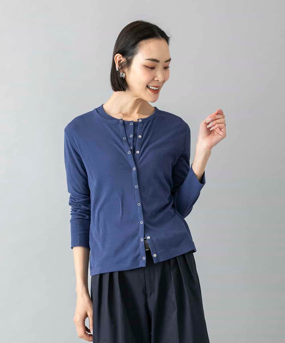 FMKGD16160 MICHEL KLEIN(ミッシェルクラン) [アンサンブル対応]リングドットヘンリーネックTシャツ ブルー