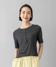 FMKGD16160 MICHEL KLEIN(ミッシェルクラン) [アンサンブル対応]リングドットヘンリーネックTシャツ ダークグレー