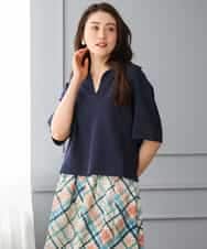 FMKGD18160 MICHEL KLEIN(ミッシェルクラン) 裏毛スキッパーカットソー ネイビー