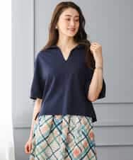 FMKGD18160 MICHEL KLEIN(ミッシェルクラン) 裏毛スキッパーカットソー ネイビー