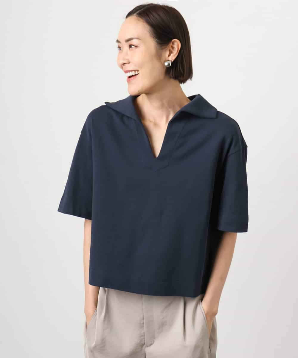 FMKGD18160 MICHEL KLEIN(ミッシェルクラン) 裏毛スキッパーカットソー ネイビー