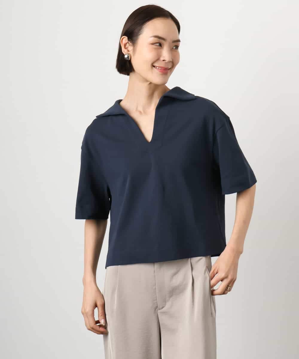 FMKGD18160 MICHEL KLEIN(ミッシェルクラン) 裏毛スキッパーカットソー ネイビー