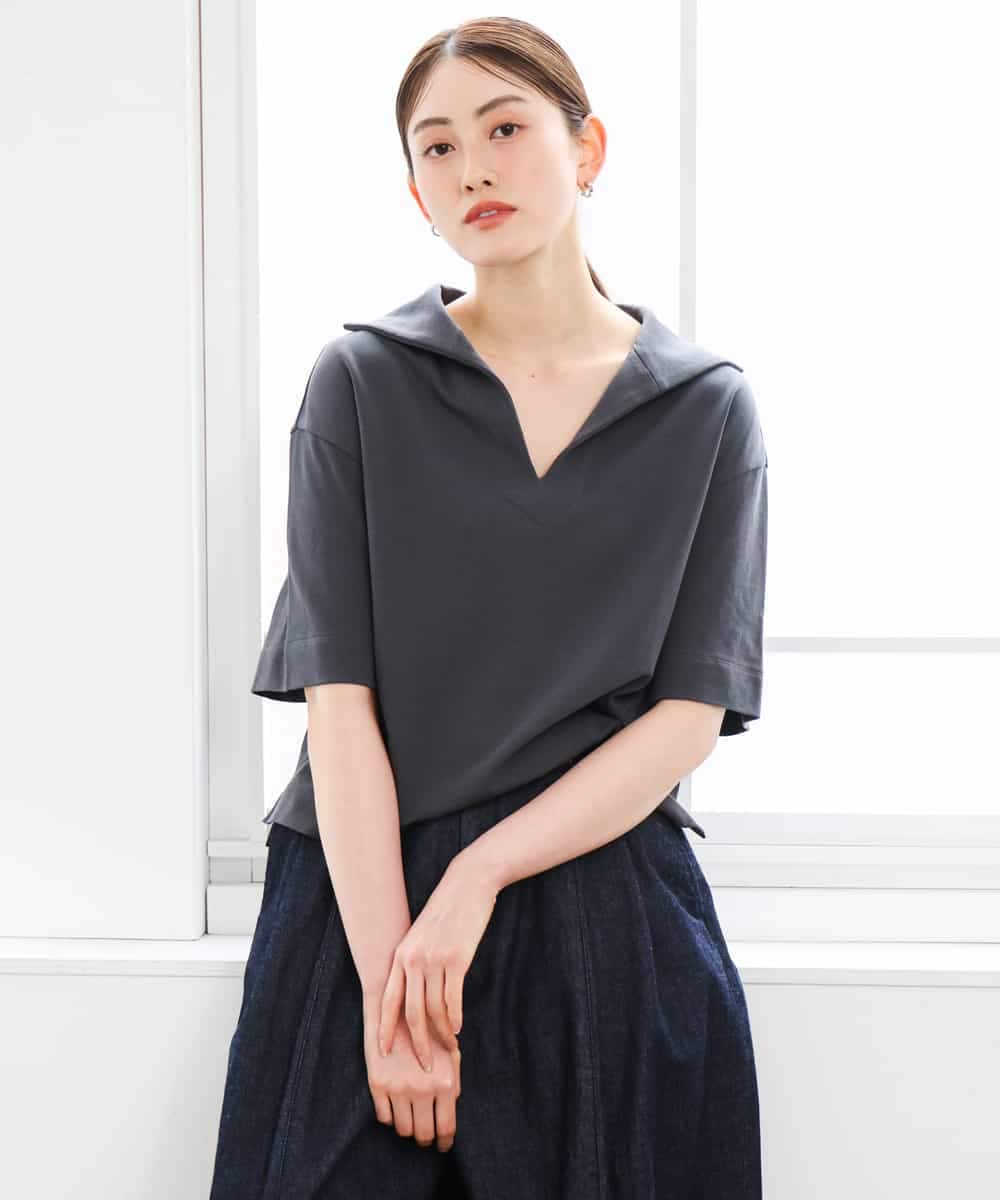 FMKGD18160 MICHEL KLEIN(ミッシェルクラン) 裏毛スキッパーカットソー ネイビー